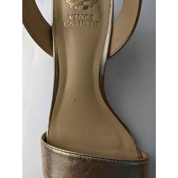 Vince Camuto Strappy Gold Tone Leather‎ Block Heels  Sandals Size 7.5 US New - Picture 8 of 8